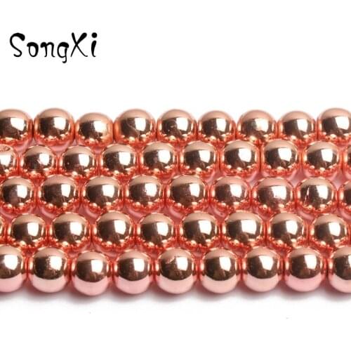 Natural Stone Bead Rose Gold Hematite Round Loose Beads for Jewelry Making Diy Necklace Bracelet Jewelry 4/6/8/10 mm Wholesale