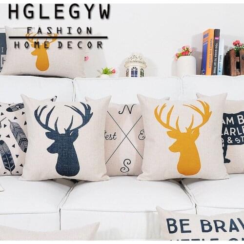 Literary Deer Head Pillow Case Throw Pillowcase Cotton Linen Printed Pillow Covers For Office Home Textile