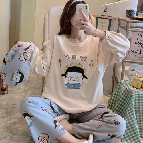 Spring Nightgown Women Sleepwear Cartoon Plus Size XXXL Pajama Set Loose Version Cotton Princess Style Pullover Pajamas