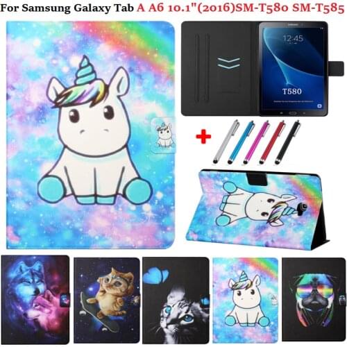 For Samsung Tab A6 10.1 Case 2016 SM-T580 Cute Cover For Samsung Galaxy Tab A 6 2016 10.1 T585 T580 Unicorn Wolf Cover Case Gift