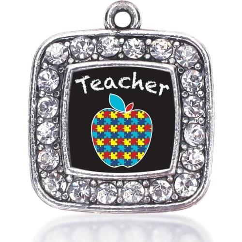Eco friendly Metal Raise Awareness Disease Teacher Puzzle Piece Autism Apple Square Shape Pendants