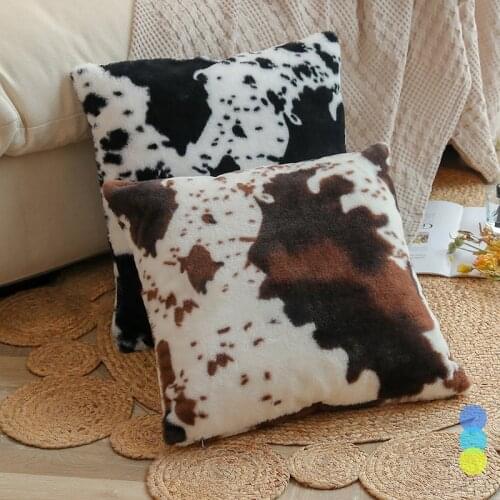 European Modern Simplicity Double-Sides Cow Print Animal Pattern Plush Cushion Cover 45*45cm for Sofa Decor Throw Pillowcase