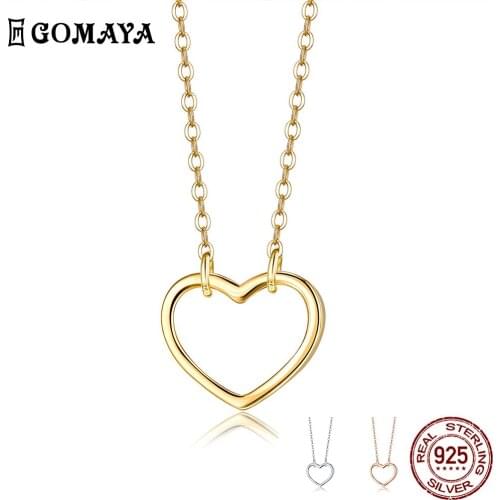 GOMAYA Simple Style Heart Necklace For Women S925 Sterling Silver Love Shape Pendent Necklace Three Color Choose Fine Jewelry