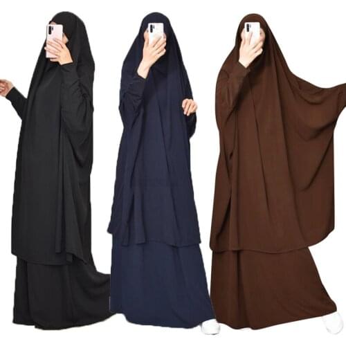 Eid Muslim Women Hijab Dress Prayer Garment Set Jilbab Namaz Full Cover Ramadan Long Khimar Gown Abayas Islamic Clothes Niqab
