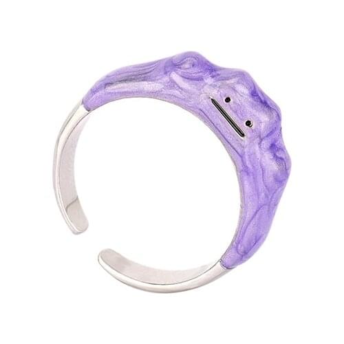 1 Pcs Alloy Korean Open Rings Dreamy Purple Cute Smiley Monster Ring 2.5cm Women Girls Fashion Jewelry Gift