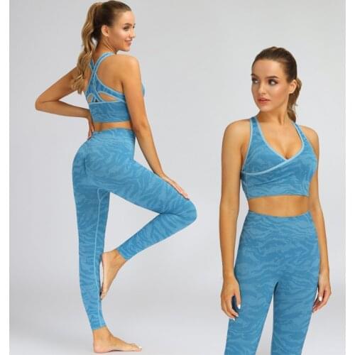 2 Piece Camo Seamless Gym Set Women Fitness Athletic Yoga Set High Waist Leggings+Sport Bras Workout Sportswear Sports Suits