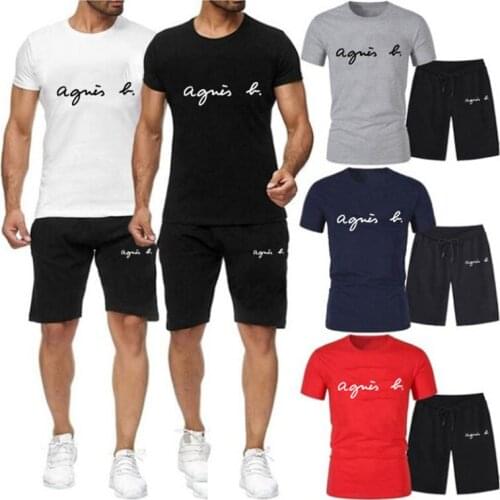 Summer Men Fashion Ensemble Short Homme Deux Shorts T-Shirts Tracksuit Printed 2 Pieces Fitness Sportswear+Shorts Mens Casual