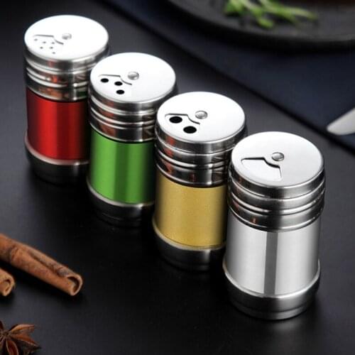 Round Spice Shaker Jars Stainless Steel Condiment Seasoning Jar with Cover Spice Cruet Salt Storage Container Kitchen
