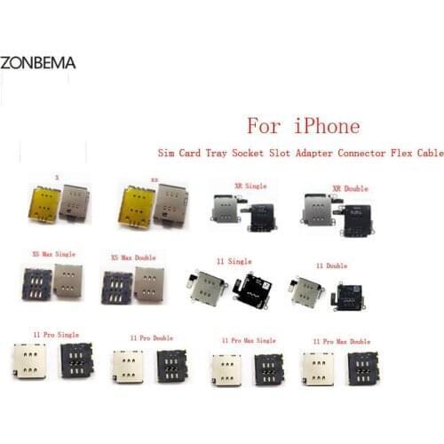 ZONBEMA Sim Card Tray Socket Slot Adapter Connector Flex Cable For iPhone X XR XS 11 Pro Max Sim Reader Holder Replacement Parts
