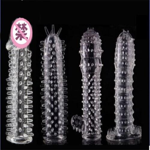 Reusable condom lube Textured Extender Sleeve screw thread Penis cover Cock Ring dildo sheath Condoms coque Sex Toys for Men