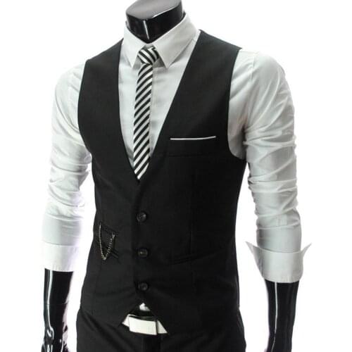 Fashion Men Waistcoat Vest Solid Color V Neck Sleeveless Buttons Blazer Plus Size Formal Business Jacket chalecos para hombre