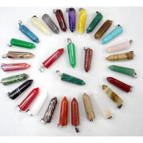 24PCS Natural stone stripe agates milky jades malachite crystal aventurine Hexagonal Column Pendulum Pendant DIY Jewelry making