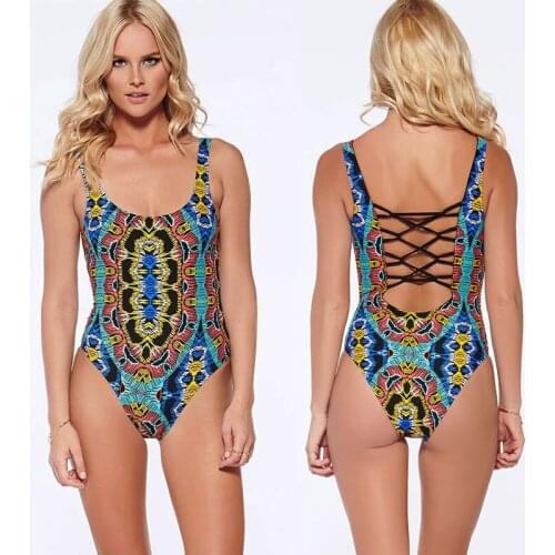 2019 New Sexy Womens One Piece Swimsuit Swimwear Bathing Suits Floral Print Bohemia Brazilian Monokini Beachwear Bikini Tankini