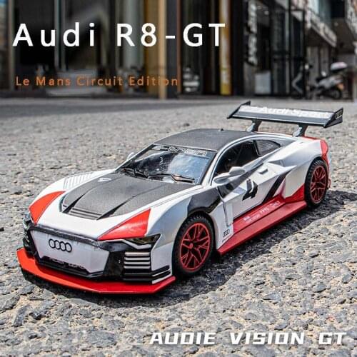 New 1:32 Audi R8 Racing Le Mans Gt Model Simulation Sound And Light Alloy Toy Car Boy Metal Car Model Decoration Collection Gift