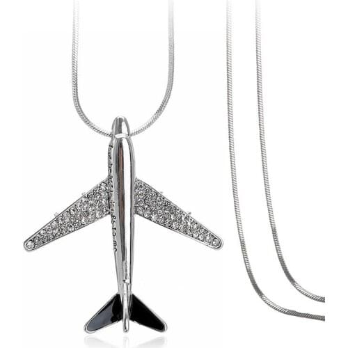 New high Quality Crystal aircraft pendant necklace chain 80cm Charm womens gift aircraft Necklace best party gift Jewelry
