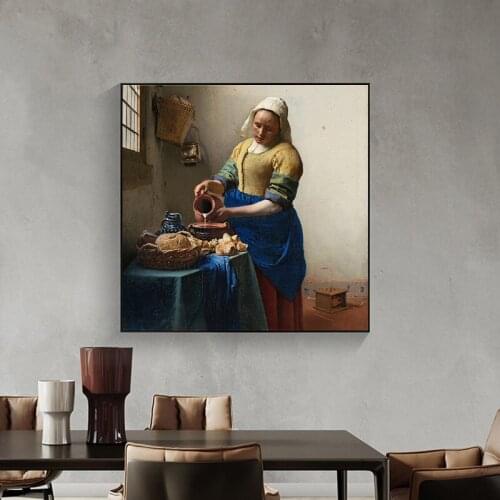 Posters and Prints Classical Famous Oil Painting The Milkmaid Wall Art Canvas Painting Picture for Living Room Design Decor