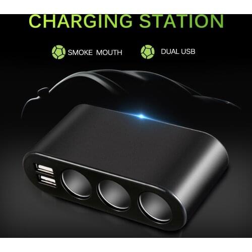 3 Way Auto Car Cigarette Lighter Socket Splitter Charger 3.1A Dual USB Car Charger Power Adapter for iPhone GPS