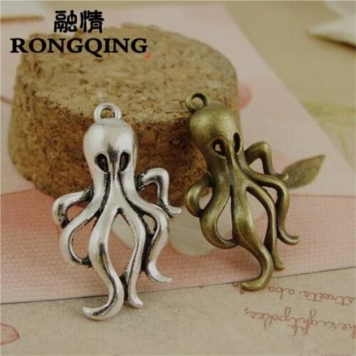 RONGQING 60pcs/lot 18*32MM Retro Octopus Charms Ocean Animal Charms for DIY Jewelry Suppliers