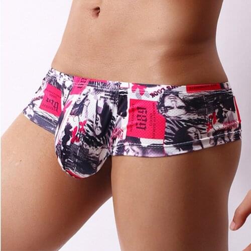 Sexy Mens Boxer Panties Breathable Mesh Underwear Men Low Waist U Convex Penis Pocket Small Boxershorts Bikini Print Gay Thong