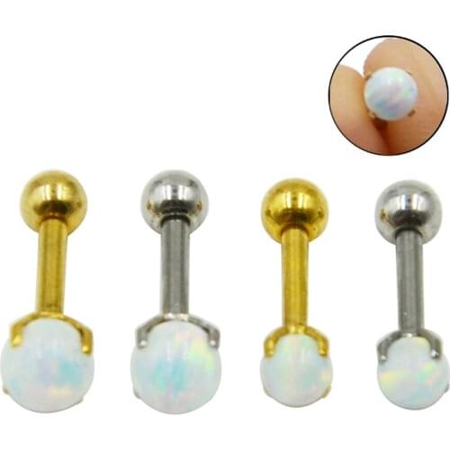1pc Prong Set Snow Fire White Oapl Ear Helix Tragus Cartilage Piercing Stud Jewelry Earring 16g