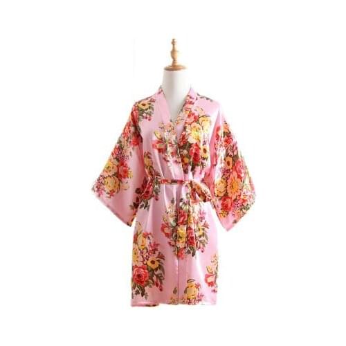 Silk Satin Wedding Bride Bridesmaid Robe Floral Bathrobe Short Kimono Robe Night Robe Bath Robe Fashion Dressing Gown For Women