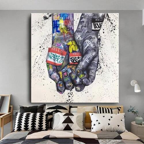 Modern Abstract Graffiti Art Poster and Prints Street Lovers Hands Hold Tight Canvas Painting Picture for Living Room Home Decor