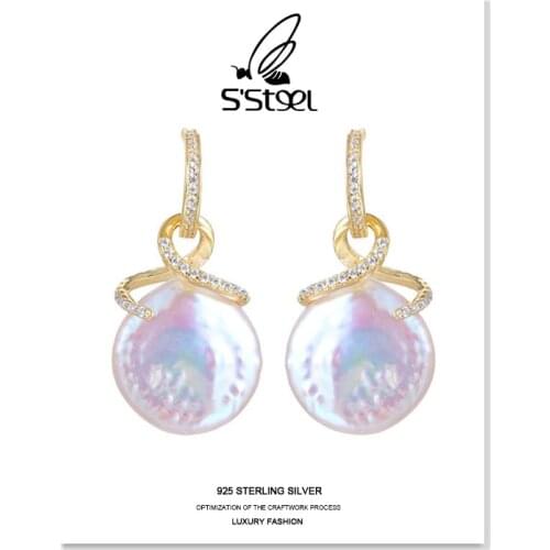 SSTEEL Baroque Pearl Drop Earrings Gift For Women Sterling Silver 925 Earring Zircon Luxury Earings Trendy Earing Fine Jewelry