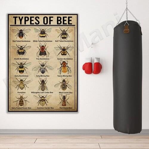 Types of bee posters, bee knowledge posters, and bee lover gifts. Bee retro wall art, bee lover gift, bee collection poster