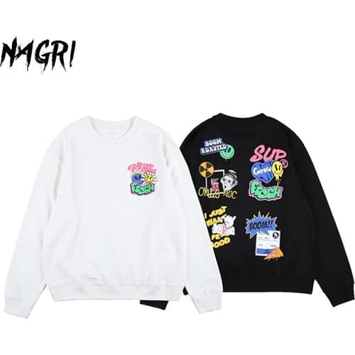 NAGRI Sweatshirts Cartoon Streetwear Hip Hop Sweatshirt Harajuku Print Crewneck Sweatshirts Casual Fashion Hoodies Sweatshirts