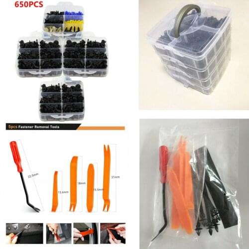 Universal 650 Pcs Car Door Bumper Panel Fender Retainer Push Rivet Fasteners Clip+30pcs Removel Tools