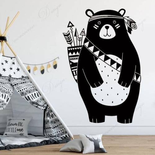 Cartoon Animal Bear Tribal Woodland Vinyl Wall Sticker Home Decoration Kids Room Bedroom Nursery Decor Wall Decals Murals 4171