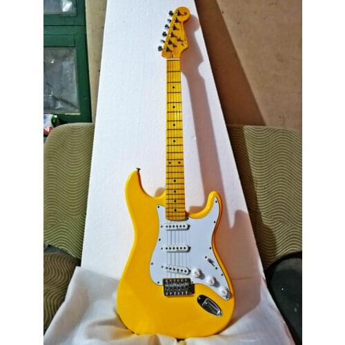 High quality FDST-1095 yellow color solid body white pickguard yellow neck electric guitar, Free shipping