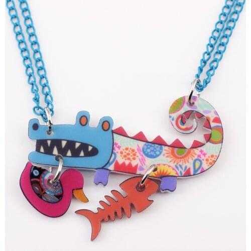 Bonsny crocodile necklace pendant acrylic pattern 2016 news accessories spring summer cute animal girls woman fashion jewelry
