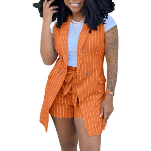 2Pcs/Set Women Vest Suits Elegant Sleeveless Stripe Pattern Colorful Two Piece Set Women Summer Suit Vest Jacket Suits Women