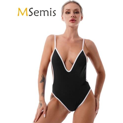 Womens Hollow Out Side Leotard Jumpsuit Lingerie Deep V Neck Open Back Bodysuit Sexy Ladies Bikini Swimwear Bathing Suit Clothes