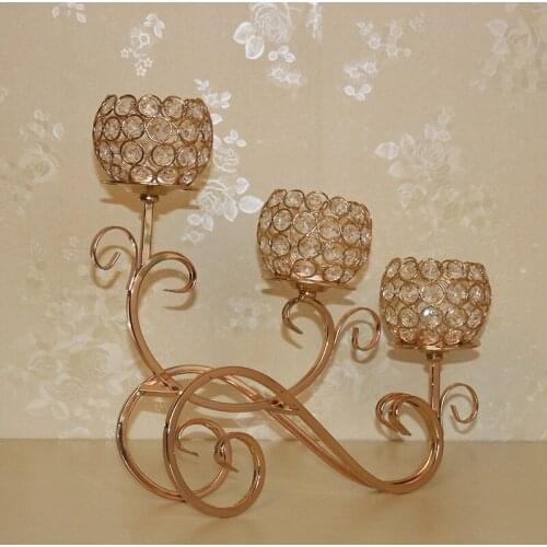 Gold Crystal Candle Holder 3 Arm Candelabra Votive Tealight Candle Stand Wedding Centerpiece New Year Party Dining Decor