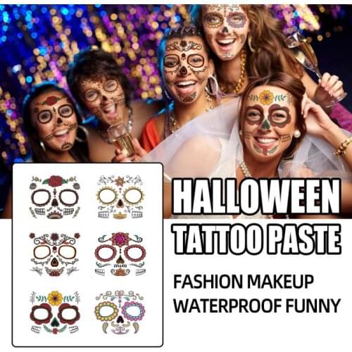 1/6pcs Halloween Tattoo Stickers 6 Style One-time Funny Face Eyes Art Stickers Ghost Festival Tattoo Paste Temporary Tattoos