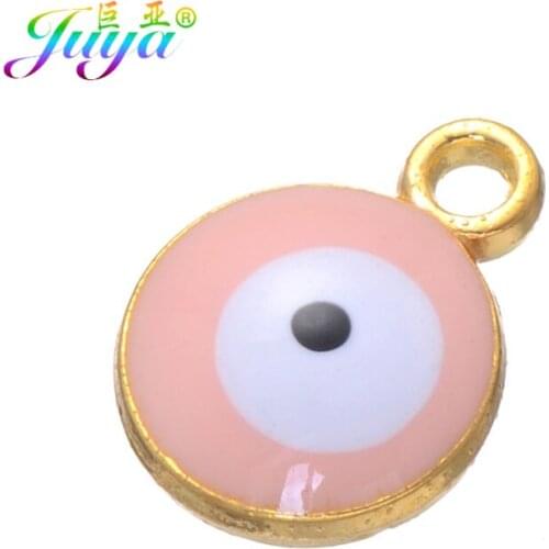 Juya 30pcs/lot Wholesale DIY Enamel Charms Supplies Gold/Silver Color Resin Greek Evil Eye Charms For Needlework Jewelry Making