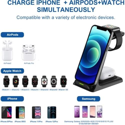 3 In 1 Wireless Charger For Android 15W 10W 7.5W 5W Fast Charging Stand Dock For IPhone 12/11/8 Pro Max AirPods IWatch Samsung