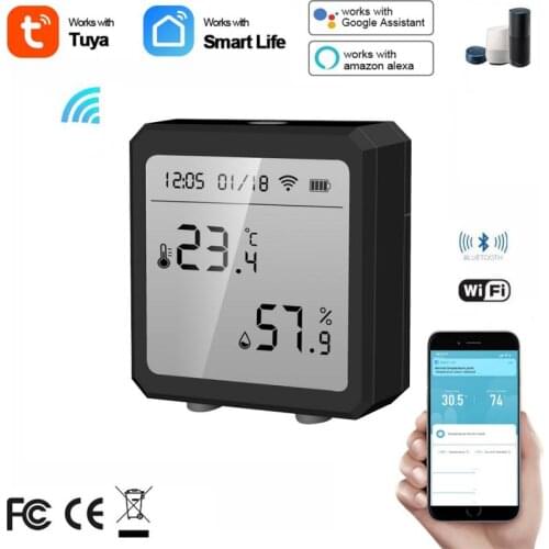 Tuya WIFI Temperature And Humidity Sensor Indoor Hygrometer Thermometer With alarm function Support Alexa Google Assistant