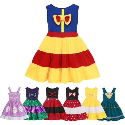 Kids Fancy Dress For Girls Belle Mermaid Snow White Princess Cosplay Costume Children Halloween Party Role Playing Frocks
