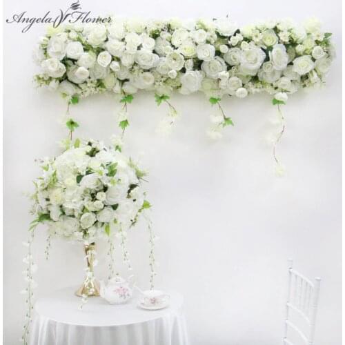 White Wedding Floral Rose Wisteria Artificial Flower Row Arrangement Table Flower Ball Mariage Backdrop Party Stage Scene Decor