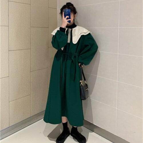 HziriP Women Dresses 2020 Autumn Irregular Double Layer Collar Full Sleeve Sashes Patchwork Color A-Line Elegant Office Lady