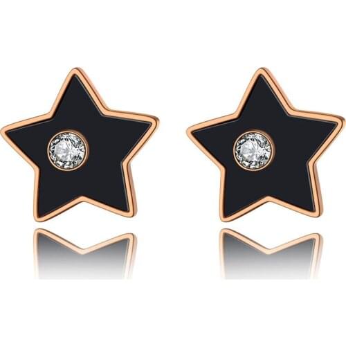 Titanium Stainless Steel Black Acrylic Star Party Earrings For Women Rose Gold CZ Crystal Stud Earrings Jewelry E19251