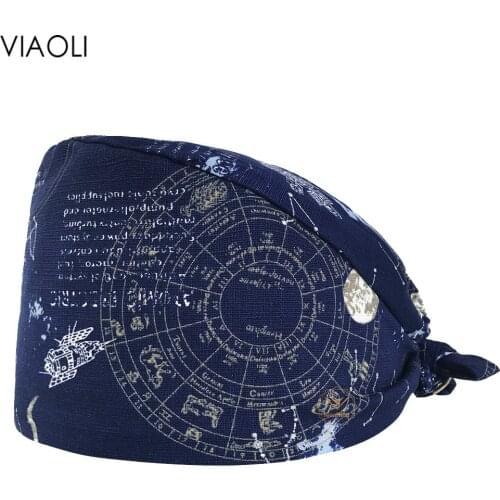 Frosted Cap Unisex Cotton Print Scrubs Work Cap Adjustable Spa Cap Beauty Salon Scrubs Hats Chemo beauty cap Work Scrubs Hats