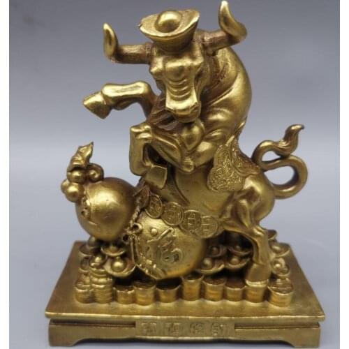 China brass recruit wealth cow small crafts statue