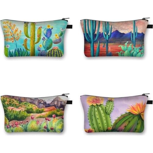 Beautiful Cactus Print Cosmetic Bag Women Portable Nice Cacti Organizer women Makeup Case Gift
