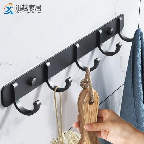 Robe Hooks Punch-Free Black Aluminum 3-8Hook Coat Hanger Wall Door Bath Towel Rack For Hanging Bathroom Kitchen Accessories