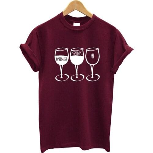 Fashion Women T Shirt Casual Women Shirt Clothes Funny T-shirt Goblet Printed Short Sleeve O-neck Tee Wine