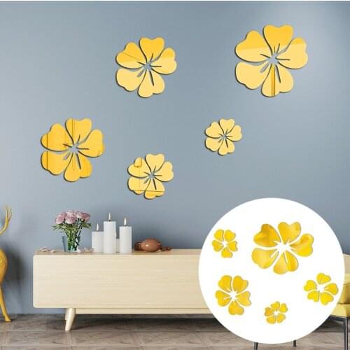 1 Set Fashion 3D Acrylic Flower Mirror Wall Stickers Floral Mural Decal DIY Bathroom Living Room Home Wall Art Decoration